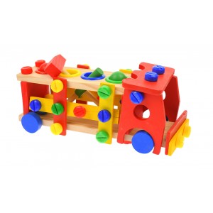 Camion de jucarie din lemn, de construit, cu ciocan, surubelnita si accesorii - 1103074