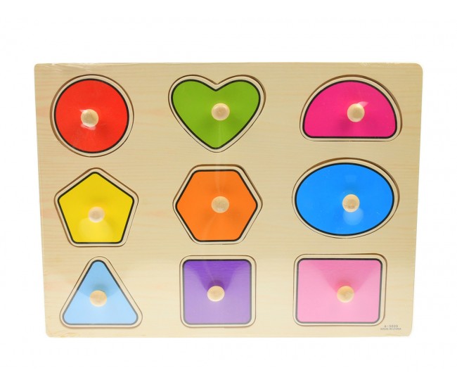 Tabla din lemn cu forme geometrice de jucarie, puzzle colorat - 22266644G