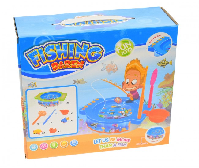 Joc de pescuit, cu undite si pestisori colorati,  jucarie cu diferite functii muzicale, pentru copii, albastru - 732