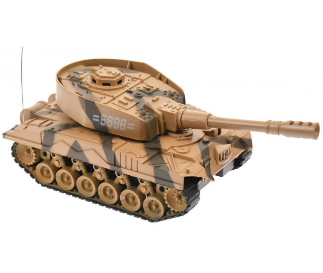 Tanc german de jucarie Panzer IV pentru copii, cu telecomanda, sunete si lumini, control la distanta, maro-verde - 5896M