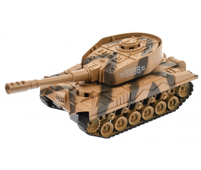 Tanc german de jucarie Panzer IV pentru copii, cu telecomanda, sunete si lumini, control la distanta, maro-verde - 5896M