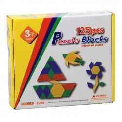 Joc educativ lemn, tangram 125 piese, Puzzle Blocks multicolor - 22200044 Joc educativ lemn, tangram 125 piese, Puzzle Blocks multicolor - 22200044