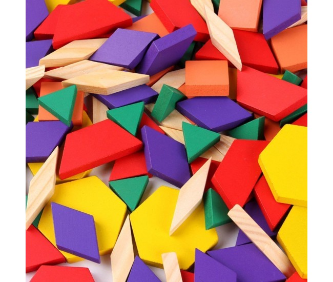 Joc educativ lemn, tangram 125 piese, Puzzle Blocks multicolor - 22200044