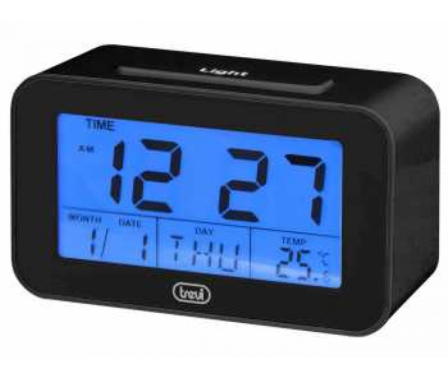 Ceas desteptator cu LCD SLD 3P50, termometru, calendar, negru, Trevi; Cod EAN: 8011000024370