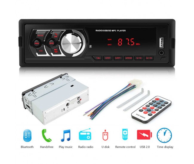 Radio de masina USB, SD, ecran LED rosu - 1781E