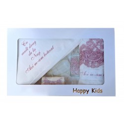 Trusou botez cu broderie pentru fete, roz, set complet pentru biserica - HPY01