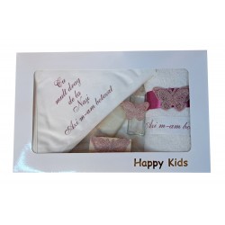 Trusou botez roz, cu fluturasi, set complet pentru biserica - HPY02