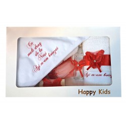 Trusou botez, rosu, pentru fetite, set complet pentru biserica - HPY04