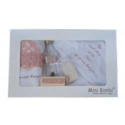 Trusou botez cu broderie, roz, set complet pentru biserica - HPY06