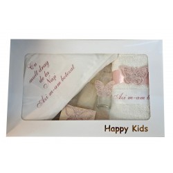 Trusou botez roz prafuit, cu fluturasi, set complet pentru biserica - HPY07