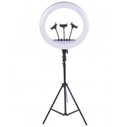 Ring light Lampa circulara LED cu trepied, 46 cm, 3 suporturi de telefon, telecomanda, alimentare 220V, inaltime reglabila trepied - RL18