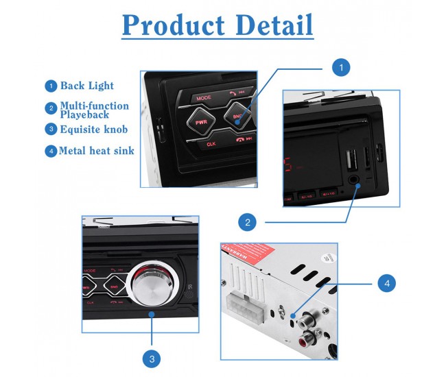 Radio de masina ,USB, SD, ecran LED rosu - 1788E