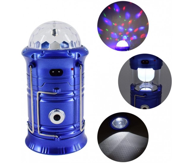 Lanterna solara cu felinar retractabil, lumina de veghe si glob disco rotativ, iesire USB, reincarcbila solar si 220V - 5801T Lanterna solara cu felinar retractabil, lumina de veghe si glob disco rotativ, iesire USB, reincarcbila solar si 220V - 5801T