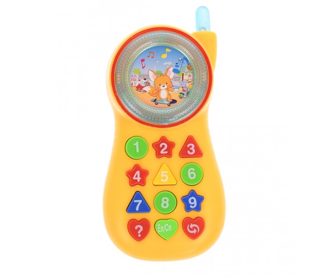 Telefon de jucarie interactiv cu butoane, sunete si luminite, portocaliu - 0939C