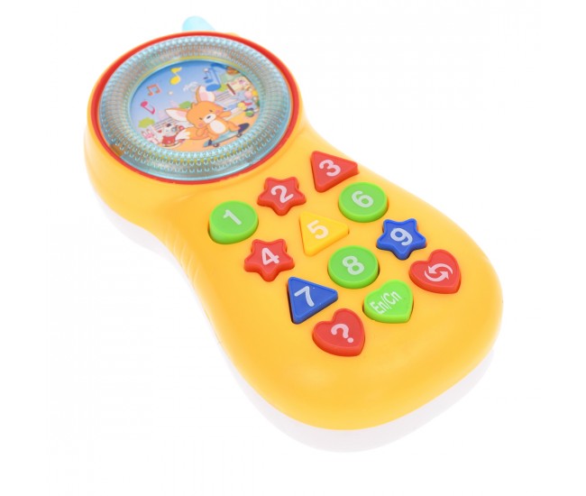 Telefon de jucarie interactiv cu butoane, sunete si luminite, portocaliu - 0939C