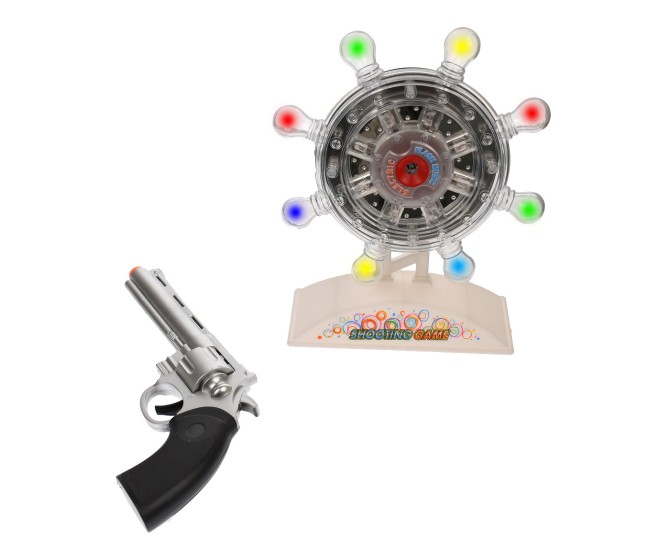 Pistol cu tinta rotativa, jucarie cu sunete si luminite, revolver copii, pe baterii, 933H16C