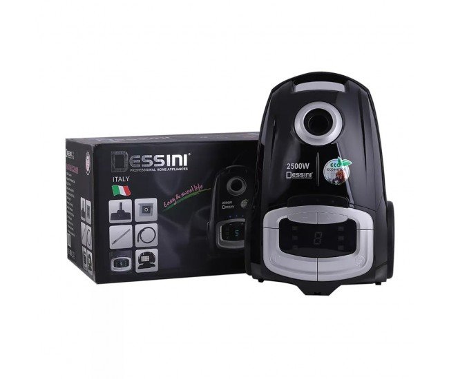 Aspirator DESSINI 2500W, cu filtru de aer HEPA si LED Display, cablu 5 m, negru DS777N