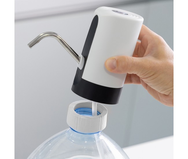 Pompa electrica pentru bidon, dozator, dispenser apa de baut, incarcare USB, alb
