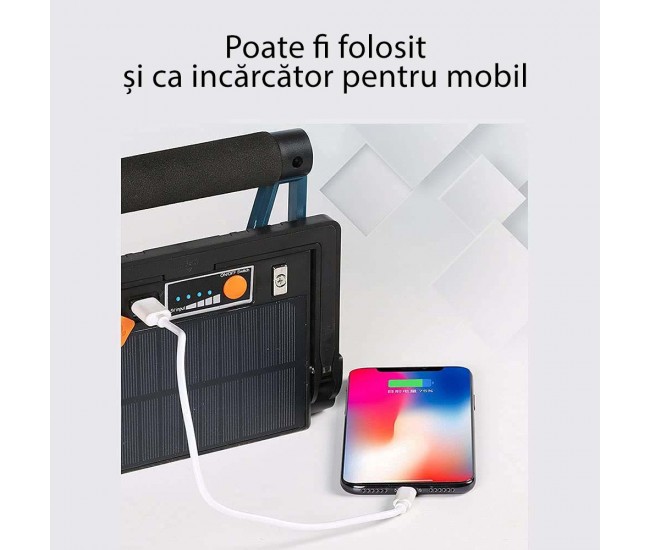 Lampa de lucru profesionala, reincarcabila solar sau la priza, prindere magnetica, portabila, rezistenta la apa, Lanterna LED 30W - W8751