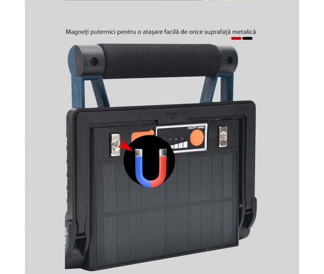Lampa de lucru profesionala, reincarcabila solar sau la priza, prindere magnetica, portabila, rezistenta la apa, Lanterna LED 30W - W8751
