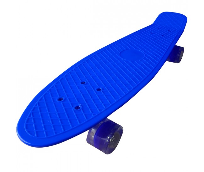 Penny board copii, cu roti din silicon si lumina LED, 55 cm, Bleumarin, 2311BLM