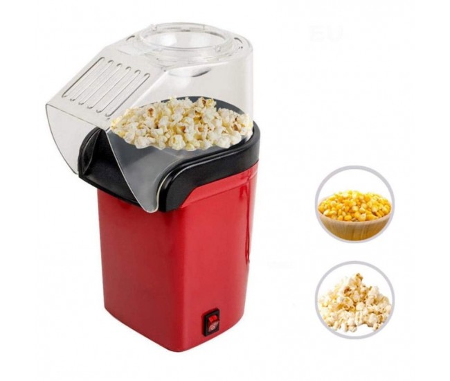 Aparat de facut popcorn fara ulei, aer cald, sistem antialunecare, 1200W, rosu