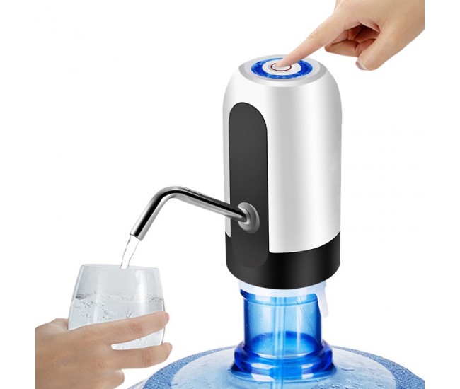 Pompa electrica pentru bidon, dozator, dispenser apa de baut, incarcare USB, alb