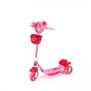 Trotineta reglabila roz pentru copii cu 3 roti, sonerie, cosulet si pedala de frana - BARI01ROZ