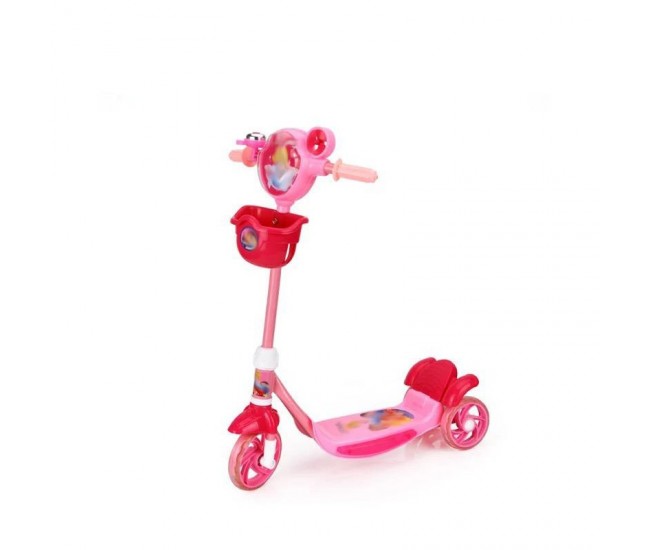 Trotineta roz pentru copii cu 3 roti, sonerie, cosulet si pedala de frana - BARI01ROZ