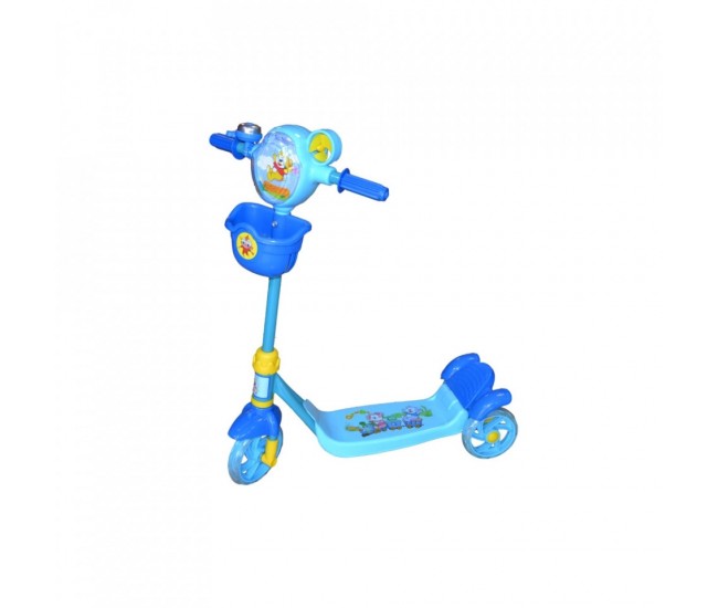 Trotineta reglabila bleumarin pentru copii cu 3 roti, sonerie, cosulet si pedala de frana - BARI01BLM