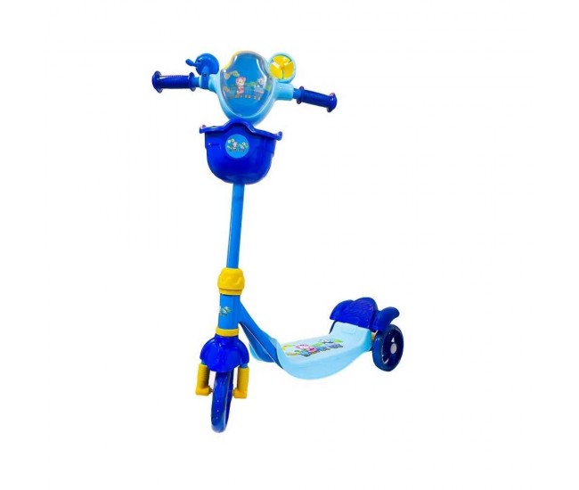 Trotineta reglabila bleumarin pentru copii cu 3 roti, sonerie, cosulet si pedala de frana - BARI01BLM