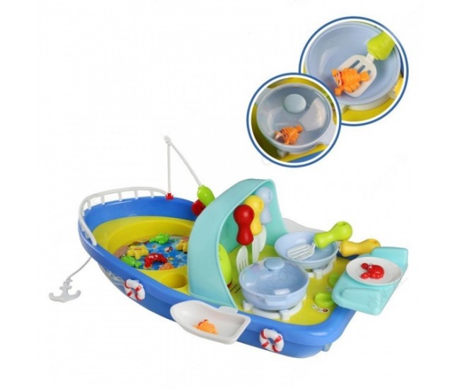 Oferta! Jucarie de pescuit barcuta, cu undite, pestisori, sunete si lumini - 88995