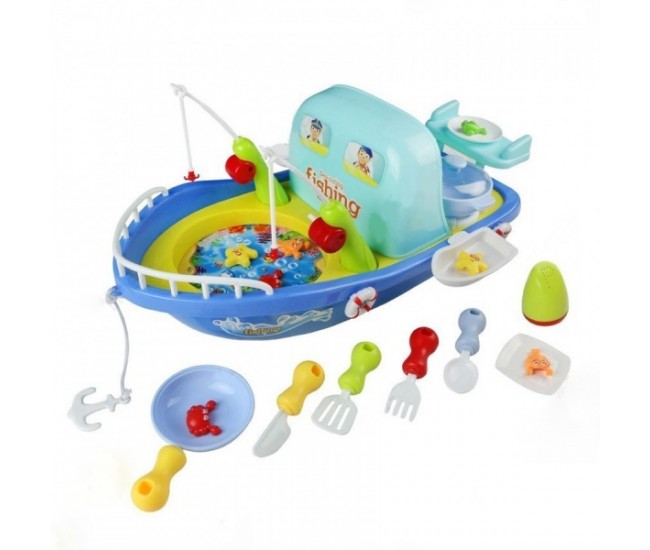 Oferta! Jucarie de pescuit barcuta, cu undite, pestisori, sunete si lumini - 88995