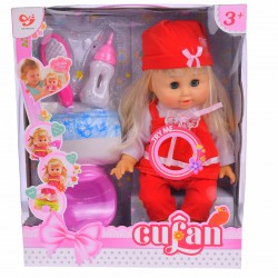 Set papusa bebelus de jucarie, inaltime 25 cm, rosu - 8299A Set papusa bebelus de jucarie, inaltime 25 cm, rosu - 8299A