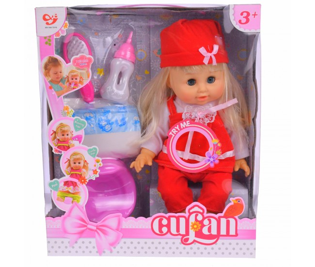 Set papusa bebelus de jucarie, inaltime 25 cm, rosu - 8299A