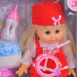 Set papusa bebelus de jucarie, inaltime 25 cm, rosu - 8299A Set papusa bebelus de jucarie, inaltime 25 cm, rosu - 8299A