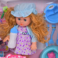 Set papusa bebelus de jucarie, inaltime 25 cm, albastru/mov - L8023 Set papusa bebelus de jucarie, inaltime 25 cm, albastru/mov - L8023