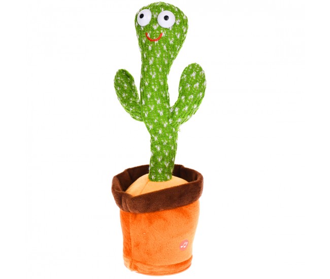 Cactus vorbitor de jucarie, repeta ce aude, cu muzica si luminite, verde/maro