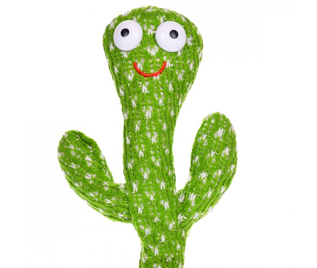 Cactus vorbitor de jucarie, repeta ce aude, cu muzica si luminite, verde/maro