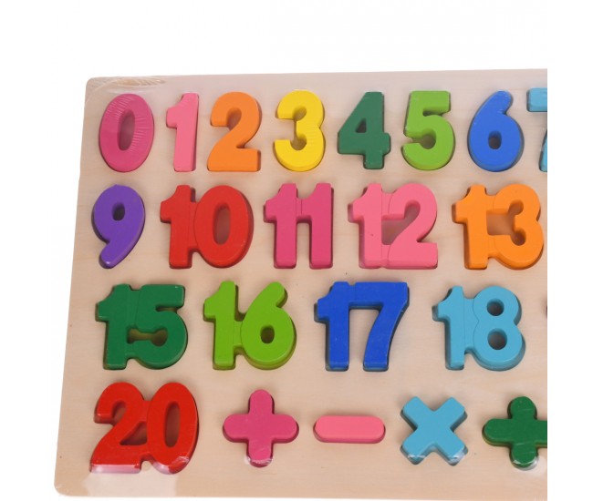 Puzzle de jucarie, potrivire dimensiuni si numere, din lemn, bej/multicolor