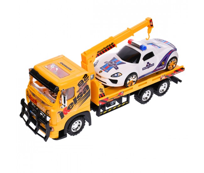 Set camion si masina de jucarie, detalii realistice, alb si galben, 40 cm