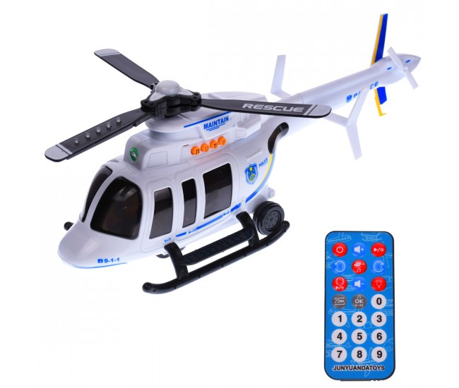 Elicopter de jucarie cu telecomanda, cu sunete, muzica si luminite, alb