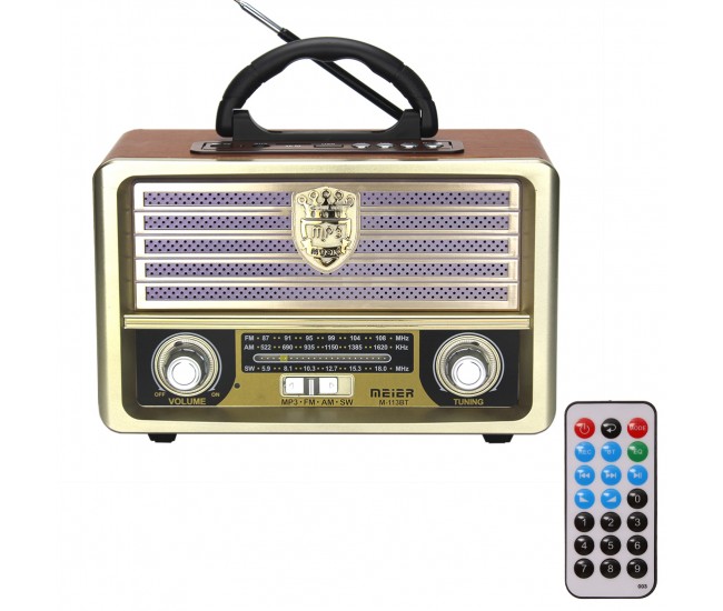 Radio Bluetooth cu MP3 Player, baterie reincarbaila, FM/AM/SW3, USB, SD/ TF CARD, Telecomanda - M113BTMD