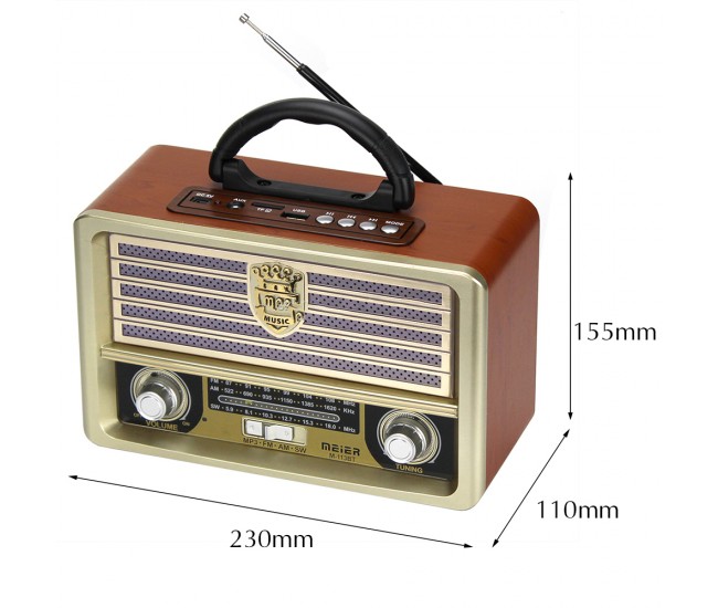 Radio Bluetooth cu MP3 Player, baterie reincarbaila, FM/AM/SW3, USB, SD/ TF CARD, Telecomanda - M113BTMD