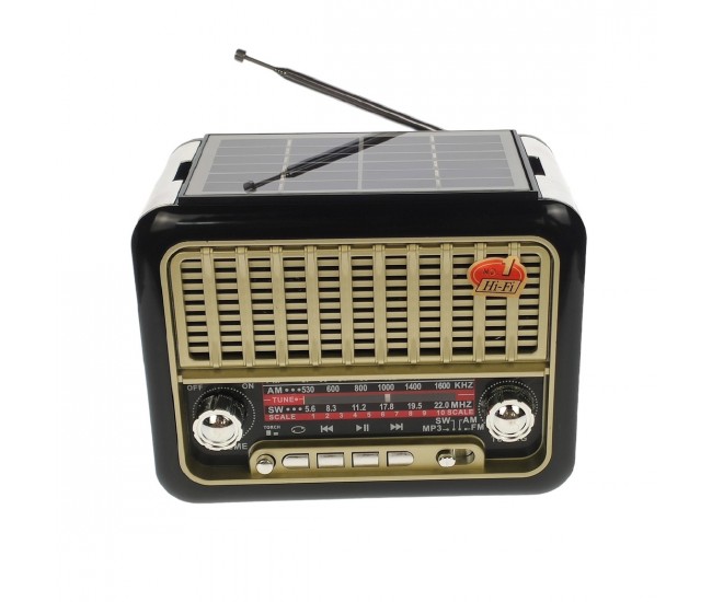 Radio MP3 Portabil cu Bluetooth, Panou Solar si baterie reincarcabila, cu Lanterna, USB, TF, AUX, Bej - 355BS