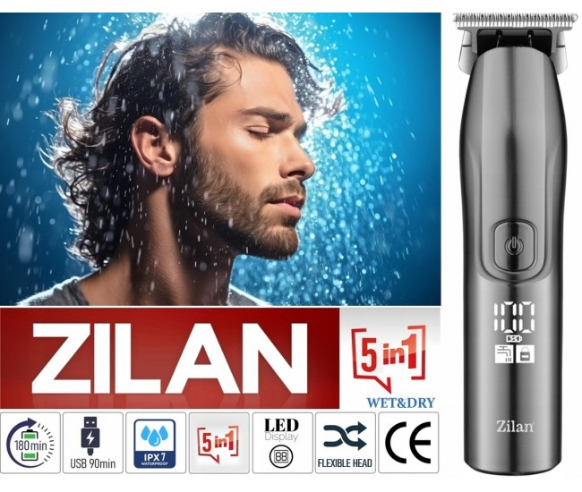 Aparat de tuns 5 in 1 zilan zln8641 cu 5 dimensiuni de taiere, trimmer,rezistent la apa ipx7