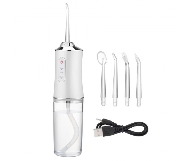 Irigator Oral Profesional pentru dus bucal, 4 Capete Curatare Anti-Tartru, Rezervor 220 ml, Alb