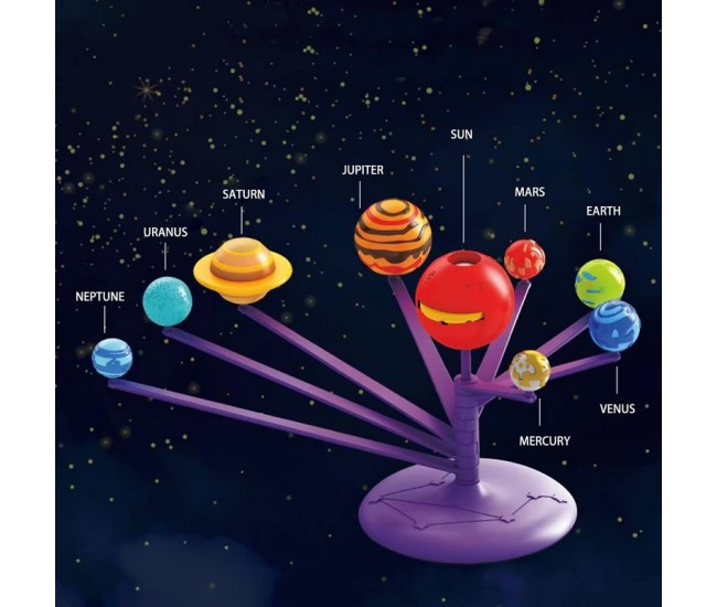 Jucarie educativa pentru copii, Sistemul Solar cu proiectie, miscarea planetelor si pictarea lor, 8 ani