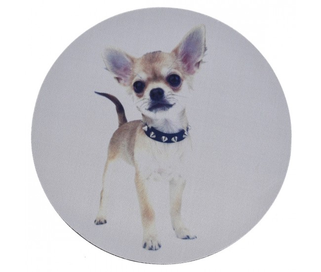 Mousepad birou, model cu Chihuahua, 20 cm, alb - MOUSEDOG2