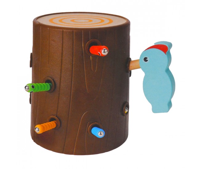Jucarie Ciocanitoarea si Busteanul, cu viermisori magnetici, multicolor - 3315031